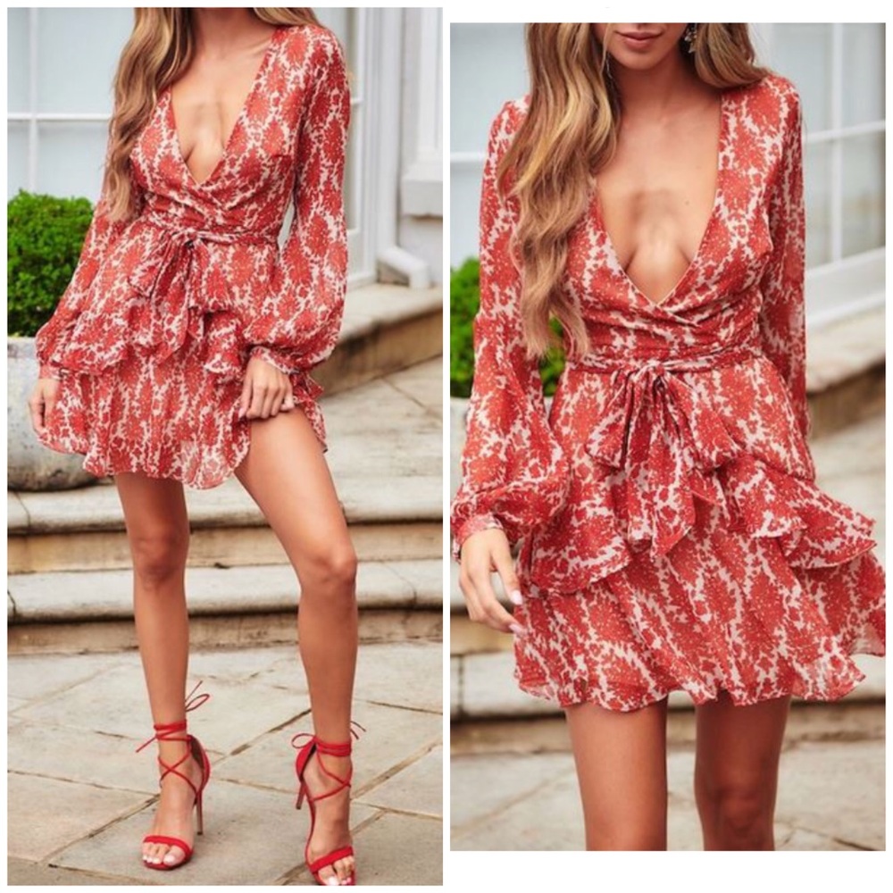 SOLD OUT CLEARANCE Floral Printed Ruffle Tiered Skirt Mini Dress - Picture 1 of 2